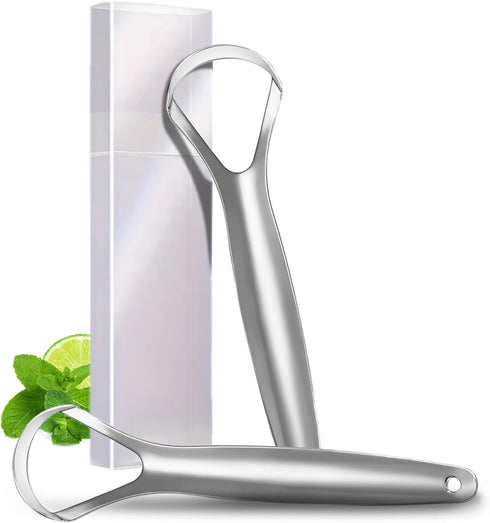 2 Pack Tongue Scraper Cleaner for Adults & Kids, Medical Grade Metal Tongue Scrapers with Travel Case, Wide-Head Tongue Cleaners Set for Fresh Bre...