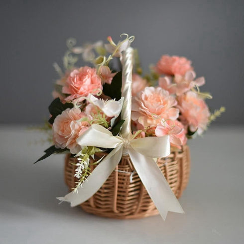 Wicker Rattan Flower Basket,Wedding Flower Girl Basket Hand Woven Flower Basket Decoration,Candy Storage Basket Home Decoration(L,white)...