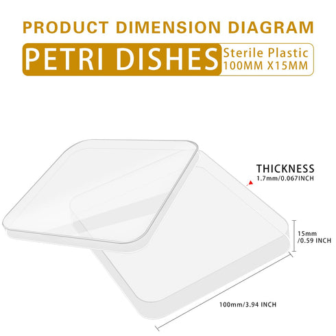 Polystyrene Petri Dish, Sterile, Pack of 10 (Square, PetriDish10x10)...