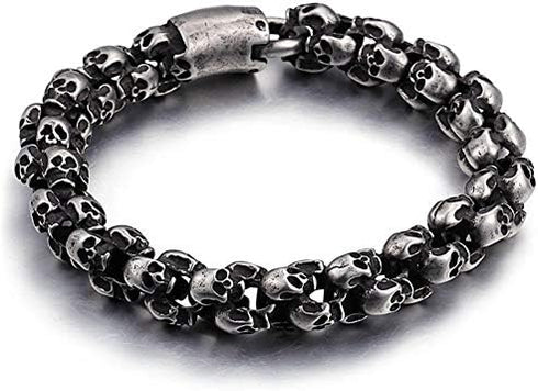 Skull Bracelet - BLACKSTATIC Collection - Premium Men's Vintage Punk Stainless Steel Biker Skull Bracelet....