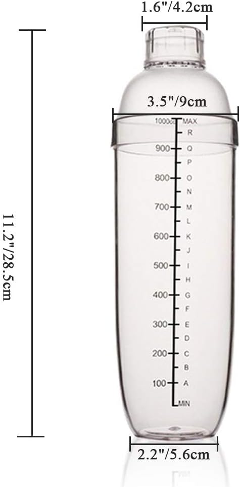 FEOOWV Plastic Cocktail Shaker,Drink Mixer Hand Shaker Cup with Scales,Transparent (33 oz / 1000cc)...