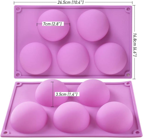 Newk 5 Holes Semi Sphere Silicone Mold, 3 Packs 5-Cavity Half Sphere Mold for Making Chocolate Bomb, Cake, Jelly, Pudding, Dome Mousse - Purple...