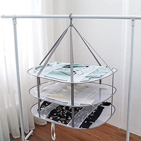 Looca 3-Tier Folded Mesh Clothes Hanging Dryer Sweater Drying Rack 30.3" L * 24.5" W*30.7" H...