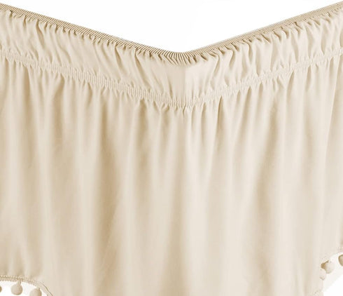 Legacy Decor Bed Skirt Dust Ruffle with Pom-Pom Fringe 100% Brushed Microfiber with 14” Drop Twin - Full Beige Color...