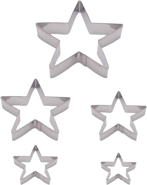 Star Cookie Cutters - Set of 5 Stainless Steel Stars - Five-Pointed Biscuit Molds for Fondant Cake & Cookies...
