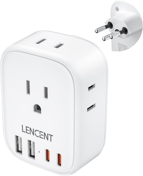 LENCENT Switzerland Travel Plug Adapter, Swiss Power Adaptor with 4 American Outlets, 4 USB Charger(2 USB C), Type J Plug Converter for US to Swit...