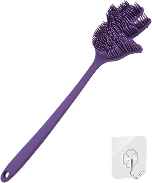 Silicone Bath Brush Palm Shape Scrubber for Shower Long Bristles Dual Sided Scrubber for Shower Exfoliating and Massage Long Handle Body Scrubber ...