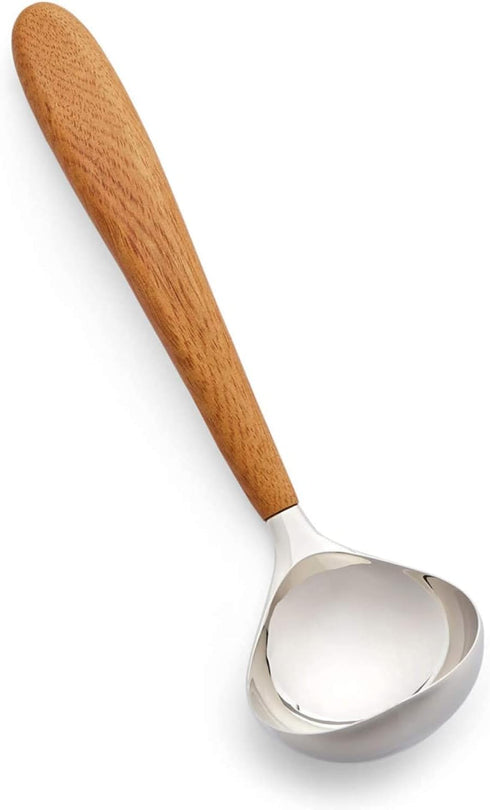 nambe Curvo Kitchen Ladle | 12.5 Inch Ladle for Serving Soups, Stews, and Sauces | Made of Stainless Steel and Acacia Wood | Designed by Steve Coz...