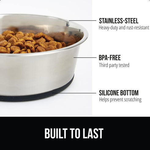 Gorilla Grip Stainless Steel Metal Dog Bowl Set of 2, Rubber Base, Heavy Duty Feeding Dishes, Food Grade BPA Free, Less Sliding, Quiet Pet Bowls f...