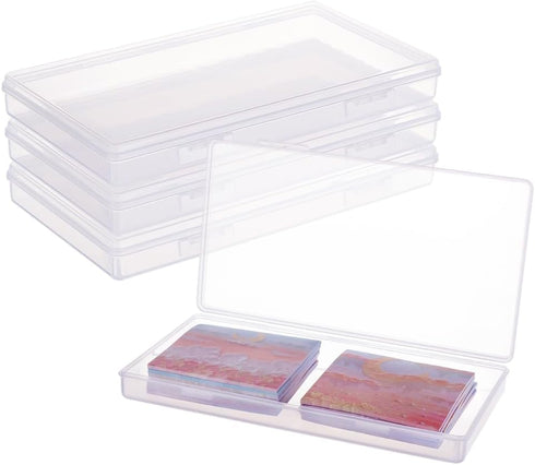 BENECREAT 4 Packs 7.8x4.3x0.9 Rectangle Large Clear Plastic Box Containers Bead Storage Organizer Box for Cards, Safety Pins, Beads and Craft Scho...