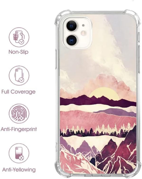 Mountain Sunrise Art Case Compatible with iPhone 11, Landscape Forest Color Abstract Art Case for Girl Women Men, Unique Soft TPU Bumper Case Cove...