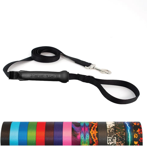 TugEase Dog Leash w/Sliding, Locking, Soft Touch, Comfort Grip Handle, 4' x 5/8" Black...