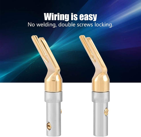 Banana Plugs for Speaker Wire,6 Pcs 24K Gold Plated Pure Copper Y Plug Spade Connector 4mm Banana U Fork 45 Degree Speaker Wire Connector...