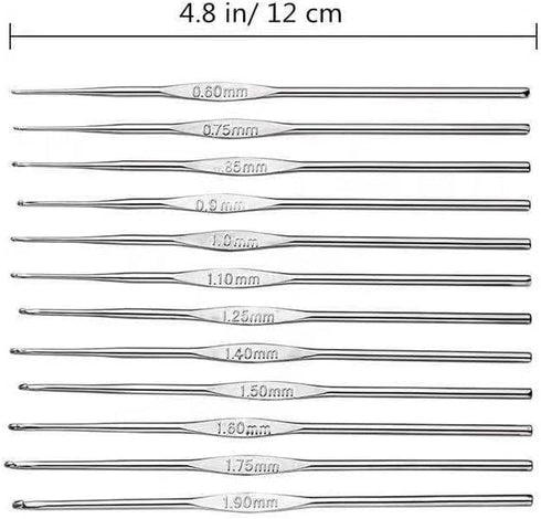 12 PCS Crochet Hooks Set Steel, Small Size Latch Hook Crochet Needle 0.6 mm to 1.9 mm Sweater Scarf Clothing Knitting Crochet Tool......