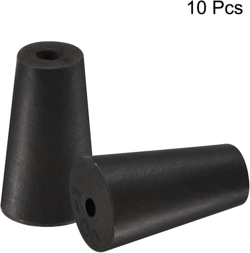 MECCANIXITY Rubber Tapered Plug 10mm to 15mm with Hole Test Tubes Bungs Stopper Black for Lab Home 10 Pieces...