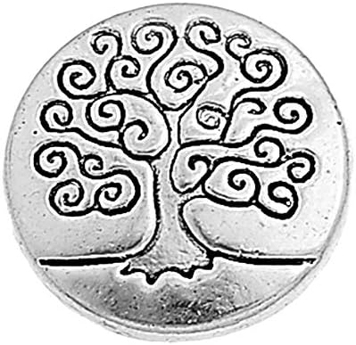 PH PandaHall 50pcs 1 Hole Shank Buttons Zinc Alloy Buttons Flat Round Antique Silver Buttons Carved tree of life Tibetan Style for Costumes Design...