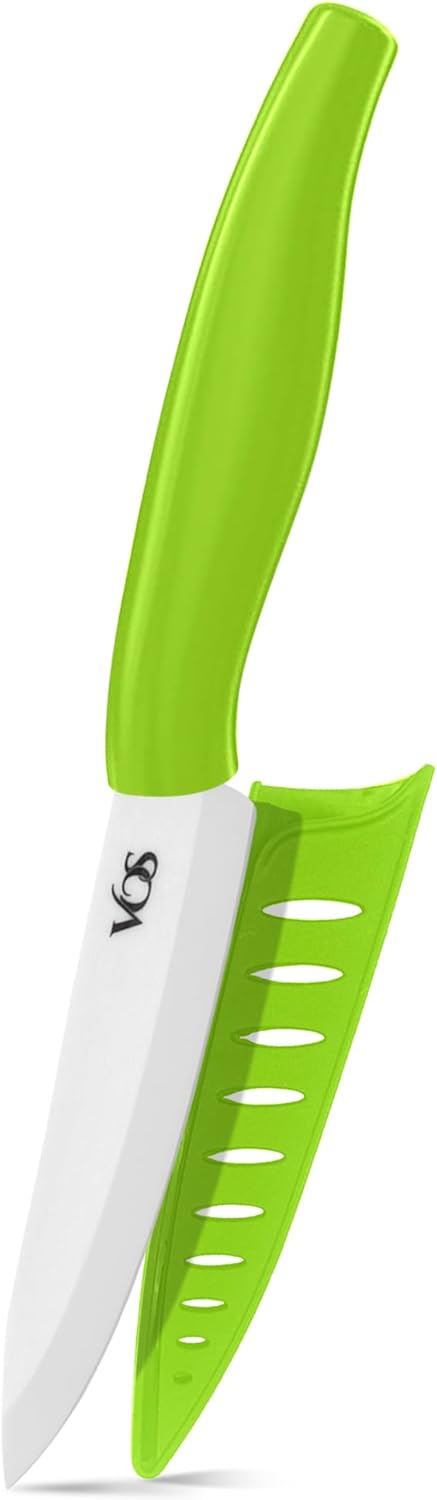 Vos Ceramic Paring Knife - 4 Inch Zirconia Blade With Sheath Cover - Handle Fruit and Vegetables Kitchen Knife (Green)...