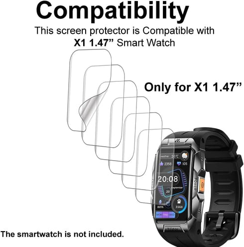 Screen Protector Compatible with KOSPET TANK X1, AMAZTIM X1 1.47” Rugged Smart Watch, Soft TPU, 6-pack, Bubble Self-healing...