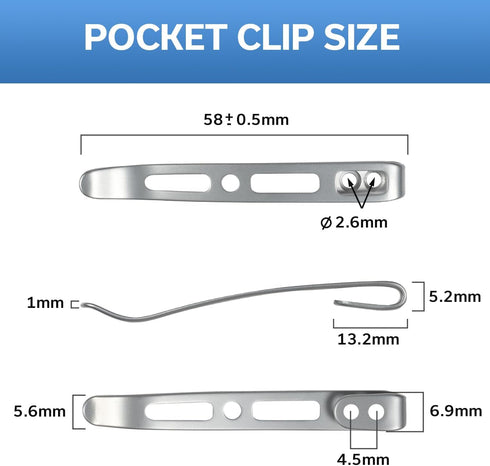 SENCUT Deep Carry Pocket Clip Only Knives, NOT Screws Included, Length: 2.28"(58mm), SA15B (Long Plain)...