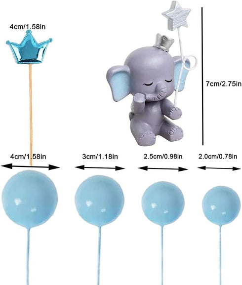 Newmemo Elephant Cake Toppers Balls Cake Decorations with Mini Elephant Blue Crown Cake Picks for Boy Girl Baby Shower Birthday Party Decorations...