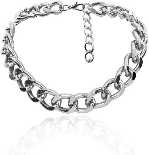 Women's Alloy Choker Necklace Heavy Cuban Chunky Chain Punk Gothic Hip Hop Metal Necklaces - Silver -Small Size...