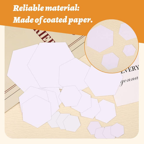600 Pieces Paper Piecing Hexagon Paper Piecing Template 6 Sizes White Paper Piecing Quilting Template Hexagon Shape for Quilting, Sewing, Craft Id...