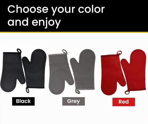 Oven Mitts Heat Resistant Silicone, Kitchen Gloves & Pot Holders, Cotton Lining, Non-Slip, Flexible, Durable, Easy Clean, Cooking, Baking, Grillin...