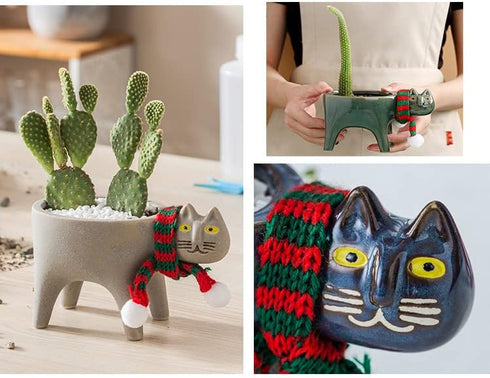 Cat Flower Pot,Cat Planter,Succulent Planter Cat Pots,Ceramic Animal Planter,Cat Planters for Indoor Plants for Indoor Home Decor,Office Desk or K...