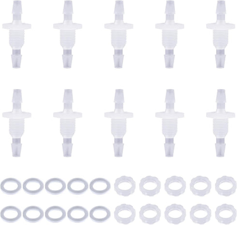10 Packs 3/16 Thru-Bulk Bulkhead Plastic Hose Barb Fittings Plastic Hose Barb Fittings 3/16" Pipe Connector Fittings for Aquarium Fish Tank Garden...