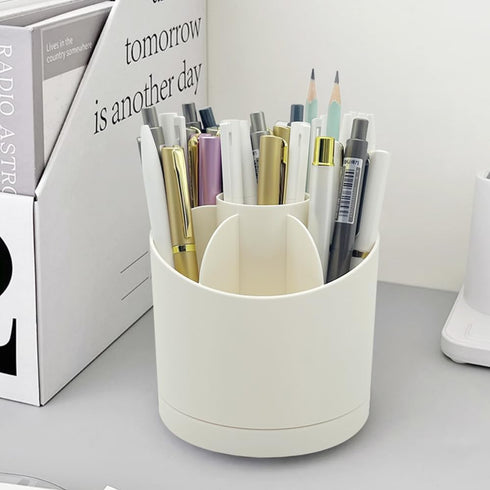 Rotating Pen Holder for Desk, Cute Desk Pencil Holder Cup for Home Office School, White Makeup Brush Holder Organizer Make up Cosmetics Container ...