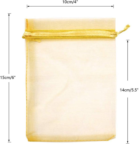 G2PLUS Organza Bags 4×6 Inches, 100PCS Gold Organza Gift Bags with Drawstring, Sheer Mesh Jewelry Pouches, Sheer Candy Bag for Christmas, Wedding ...