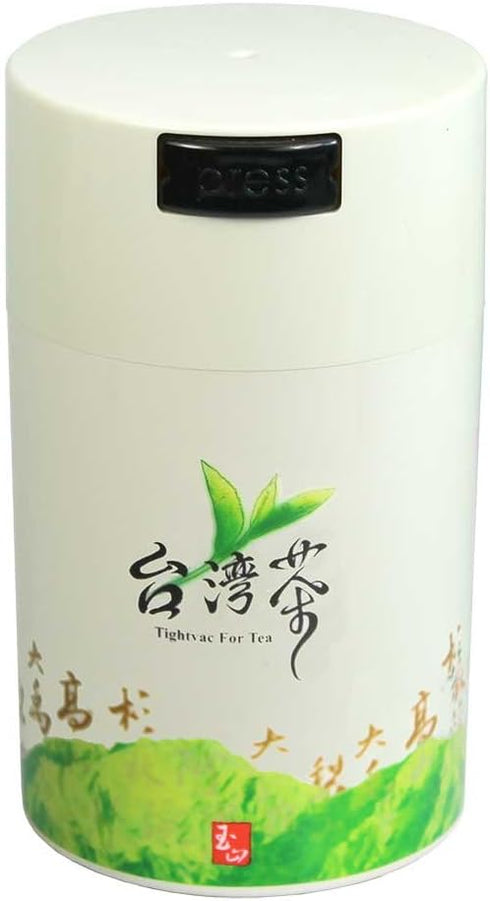 Teavac 6-Ounce Vacuum Sealed Tea Storage Container, White Cap and Body/Green Tea Sign...
