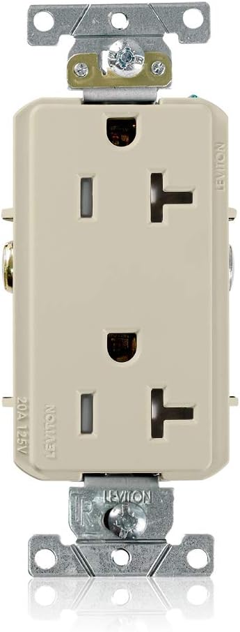 Leviton TDR20-I 20 Amp, 125 Volt, Tamper Resistant, Decora Plus Duplex Receptacle, Straight Blade, Commercial Grade, Self Grounding, Ivory...
