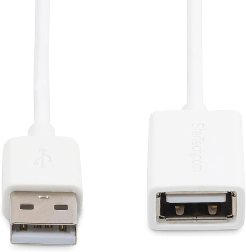 StarTech.com 1m White USB 2.0 Extension Cable Cord - A to A - USB Male to Female Cable - 1x USB A (M), 1x USB A (F) - White, 1 Meter (USBEXTPAA1MW...