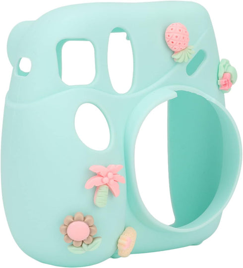 for Instax Mini 7 Plus Camera Silicone Case, Camera Soft Silicone Protective Cover with Adjustable Shoulder Strap (Blue Plant)...