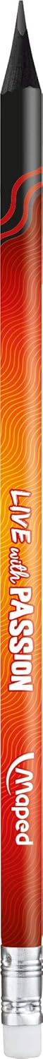 Maped 852000 - Egonomic Three-Sided Pencils Black'Peps Energy with Eraser Head - HB Medium - x6 Pens, Pack of 6...