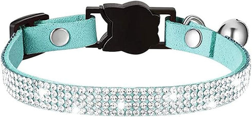 Pimaodog Rhinestones Dog Collar, Cute Dazzling Sparkling Soft Suede Leather Pet Cat Puppy Collars with Bell Soft Velvet Crystal Collars Girl Jewel...