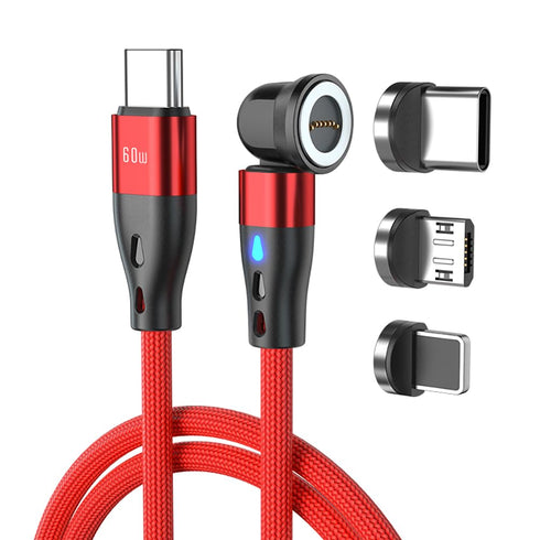 Magnetic Charging Cable, PD 60W USB C Cable Fast Charging, 7 pin 540° Rotation with Led Light, 480Mbps Data Transfer, 3 in 1 Cord for iPhone, Andr...