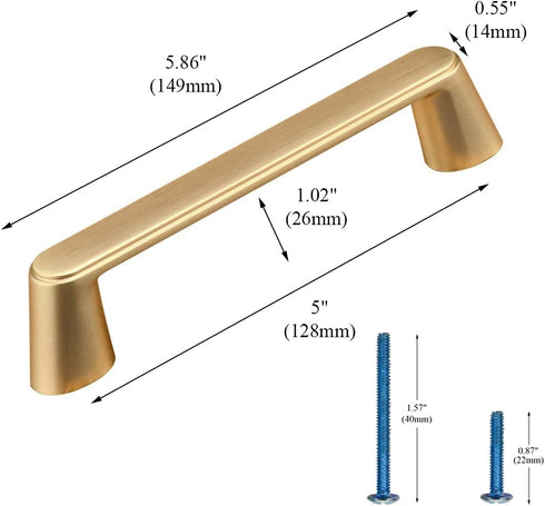 Myxekllo 4 Pack Gold Cabinet Drawer Pulls, 5'' (128mm) Hole Center Brushed Brass Pulls Handles for Dresser Drawers Bathroom Cabinet Hardware...