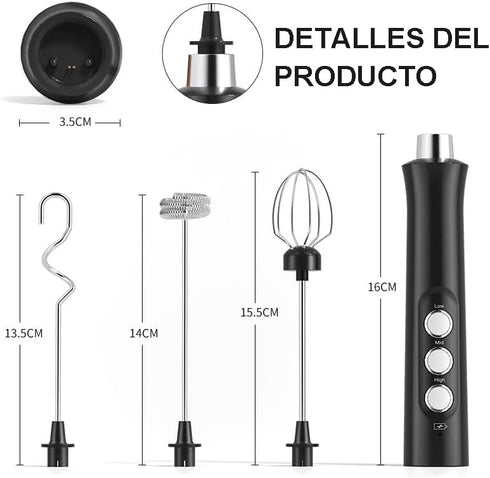 Milk Frother Handheld, Bauihr USB Rechargeable Electric Foam Maker with 3 Heads, 3 Adjustable Speeds Mini Milk Foamer for Latte, Cappuccino, Coffe...