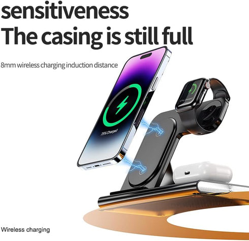 Wireless Charger 3-in-1 Fast Charging Stand Foldable Portable Travel Multi-Device Charging Station for iPhone 14 13 12 11 Pro Max Samsung Series A...