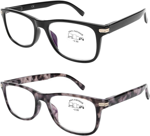 DOOViC Reading Glasses Set of 2 Blue Light Blocking Black/Tortoise Spring Hinge Quality Readers for Men and Women Anti Eyestrain 2.00 Strength...