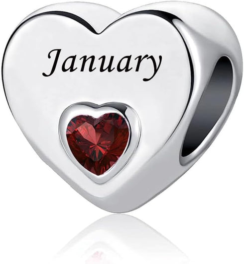 January-December 12 Months Colors Birthstone Crystal Happy Birthday Heart Charms For Charm Bracelets Necklace...