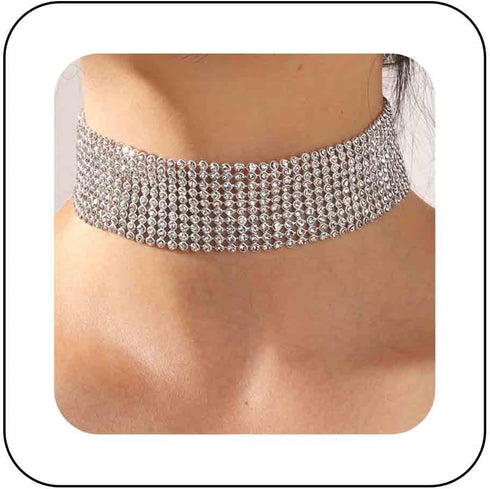 Punk Rhinestone Choker Necklace for Women Wide Full Diamond Necklace Chain 10-Row Sparkly Crystal Choker Collar Sexy Nightclub Party Prom Accessor...