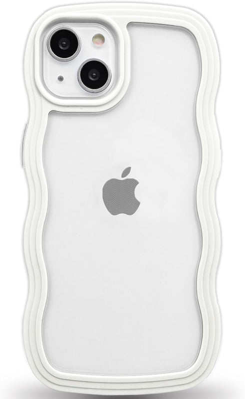 Anuck for iPhone 14 Plus Case Wavy Edge Clear Back Design, Anti-slip Grip Cute Wave Curly Frame Shape Shockproof Soft TPU & Hard Bumper Protective...