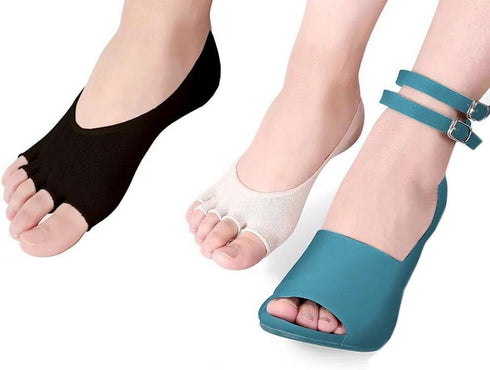 Angzhili 2 Pair Women Ladies Summer Peep Toe Socks Open Toe Socks Invisible Liner Fashion Breathable Open-Toed Liner Socks No Show with Nonslip He...