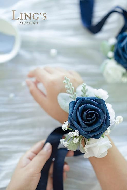Ling's Moment Artificial Flowers 50Pcs Navy Blue Roses Decor w/Stems,3" Real Touch DIY Foam Floral for Wedding Bouquet/Centerpieces, Outdoors Part...