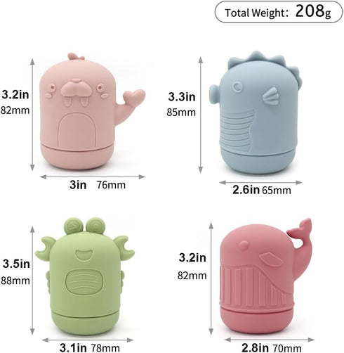 PandaEar 4 Pack Silicone Baby Bath Toys, Ocean Animals Bathtub Toys for Toddlers Infant, Swimming Shower Bath Tub Toys for Boys and Girls, Non Tox...