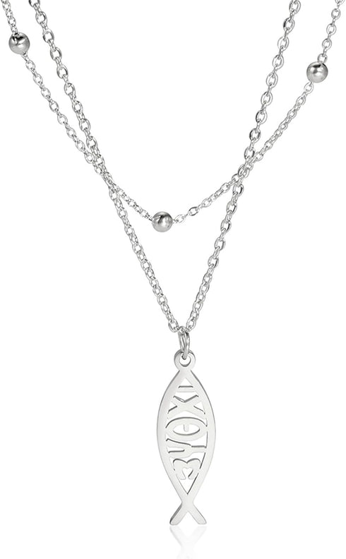 Jesus Fish Necklace For Women Stainless Steel Christian Faith Symbol Jesus Fish Pendant Necklace Religious Jewelry Inspirational Gift...