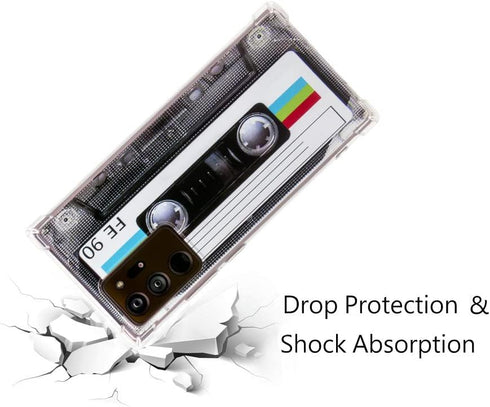 Case for Galaxy Note 20 Ultra with Reinforced Corners TPU Soft Bumper Retro Cassette Tape Case + Camera Lens Protector...